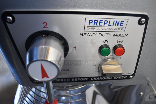 BRAND NEW SCRATCH AND DENT! 2024 PrepLine PHLM-30B-T Metal Commercial Floor Style 30 Quart Planetary Dough Mixer w/ Stainless Steel Mixing Bowl, Bowl Guard, Whisk and Paddle Attachments. 110 Volts, 1 Phase. Tested and Working! - Image 4 of 8