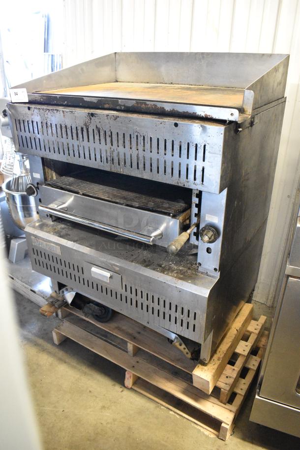 Vulcan Stainless Steel Commercial Natural Gas Powered Flat Top Griddle w/ Cheese Melter. - Image 1 of 9