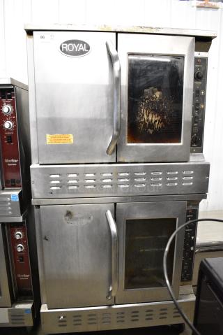 2 Royal Stainless Steel Commercial Natural Gas Powered Full Size Convection Oven w/ View Through Door, Solid Door, Metal Oven Racks and Thermostatic Controls on Commercial Casters. 2 Times Your Bid!