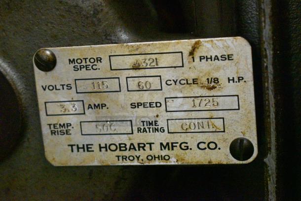 Hobart Metal Commercial Meat Slicer. 115 Volts, 1 Phase. - Image 8 of 8