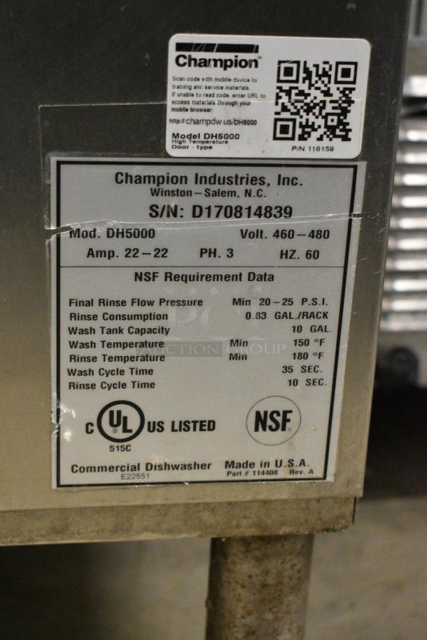 Champion Genesis DH5000 Stainless Steel Commercial Pass Through Dishwasher. 460-480 Volts, 3 Phase. - Image 8 of 8