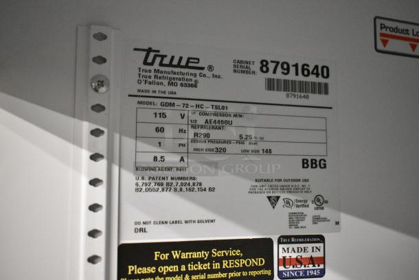 2016 True GDM-72-HC Metal Commercial 3 Door Reach In Cooler Merchandiser w/ Poly Coated Racks. 115 Volts, 1 Phase. Tested and Working! - Image 7 of 7