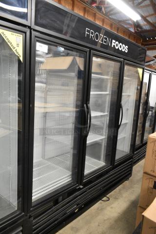 2016 True GDM-72F-HC Metal Commercial 3 Door Reach In Freezer Merchandiser w/ Poly Coated Racks. 115/208-230 Volts, 1 Phase. Tested and Working!