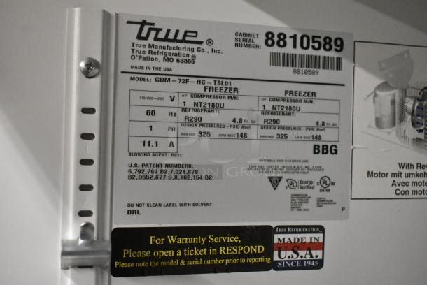 2016 True GDM-72F-HC Metal Commercial 3 Door Reach In Freezer Merchandiser w/ Poly Coated Racks. 115/208-230 Volts, 1 Phase. Tested and Working! - Image 6 of 6