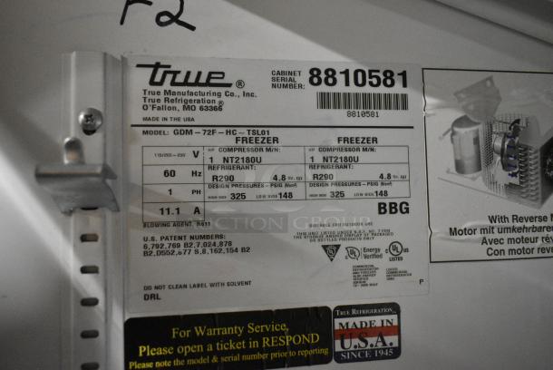 2016 True GDM-72F-HC Metal Commercial 3 Door Reach In Freezer Merchandiser w/ Poly Coated Racks. 115/208-230 Volts, 1 Phase. Tested and Working! - Image 5 of 5