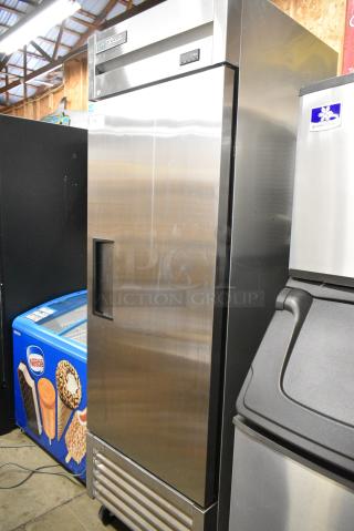 2019 True T-23F-HC Stainless Steel Commercial Single Door Reach In Freezer w/ Poly Coated Racks on Commercial Casters. 115 Votst, 1 Phase. Tested and Working!
