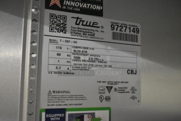 2019 True T-23F-HC Stainless Steel Commercial Single Door Reach In Freezer w/ Poly Coated Racks on Commercial Casters. 115 Votst, 1 Phase. Tested and Working! - Image 6 of 6