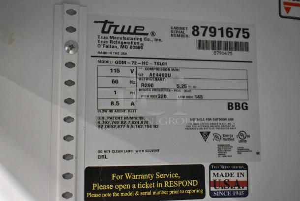 2016 True GDM-72-HC Metal Commercial 3 Door Reach In Cooler Merchandiser w/ Poly Coated Racks. 115 Volts, 1 Phase. Tested and Working! - Image 6 of 6
