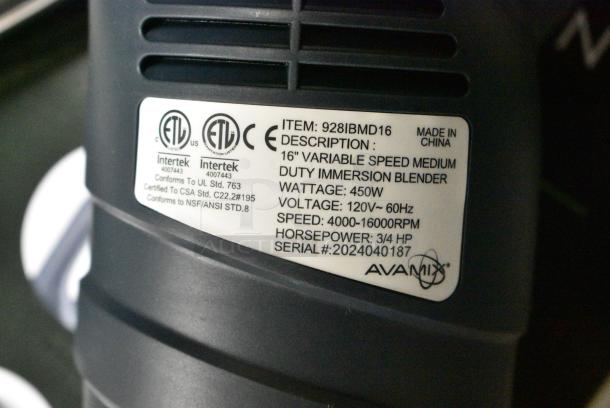 4 BRAND NEW SCRATCH AND DENT! AvaMix 928IBMD16 16" Medium-Duty Variable Speed Immersion Blender - 3/4 hp. 120 Volts, 1 Phase. 4 Times Your Bid! - Image 9 of 9
