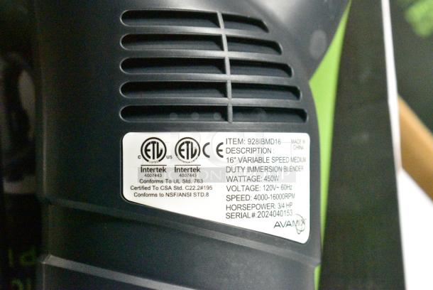 2 BRAND NEW SCRATCH AND DENT! AvaMix 928IBMD16 16" Medium-Duty Variable Speed Immersion Blender - 3/4 hp. 120 Volts, 1 Phase. 2 Times Your Bid! - Image 9 of 9