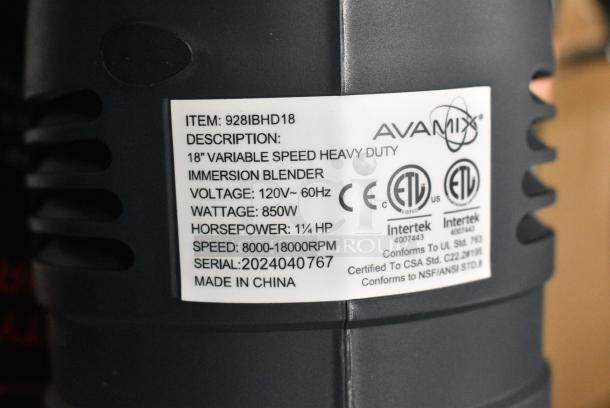 5 BRAND NEW SCRATCH AND DENT! AvaMix 928IBHD18 18" Heavy-Duty Variable Speed Immersion Blender - 1 1/4 hp. 120 Volts, 1 Phase. 5 Times Your Bid! - Image 11 of 13