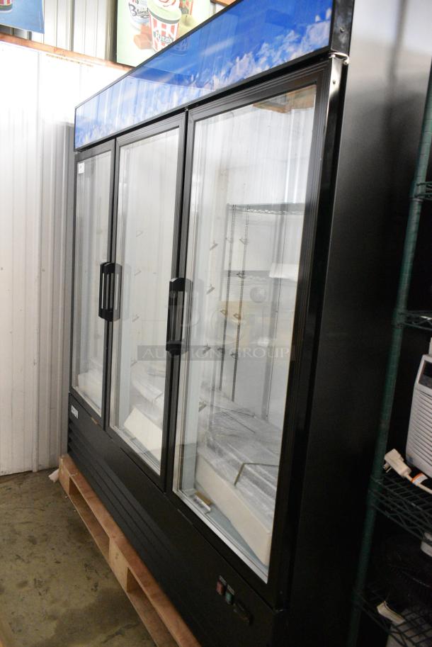 BRAND NEW SCRATCH AND DENT! 2024 Avantco 178GDC69HCB 78 1/4" Black Customizable Swing Glass Door Merchandiser Refrigerator with LED Lighting. 115 Volts, 1 Phase. Tested and Working! - Image 2 of 8