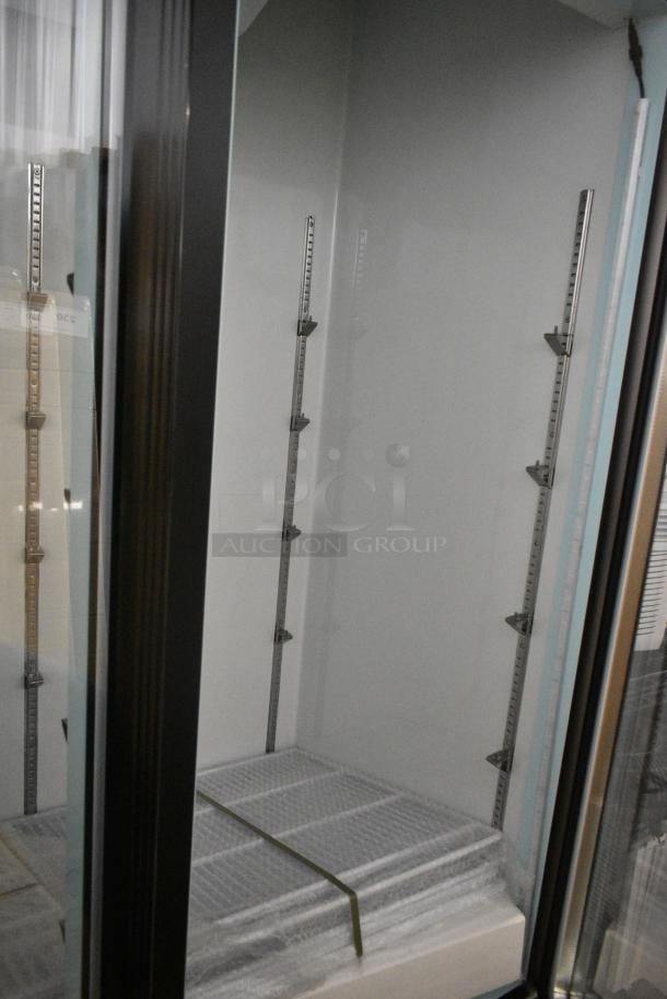 BRAND NEW SCRATCH AND DENT! 2024 Avantco 178GDC69HCB 78 1/4" Black Customizable Swing Glass Door Merchandiser Refrigerator with LED Lighting. 115 Volts, 1 Phase. Tested and Working! - Image 6 of 8