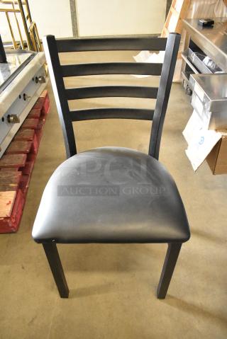 36 BRAND NEW SCRATCH AND DENT! Lancaster Table & Seating 164CMTLADFR Black Finish Ladder Back Chair with 2 1/2" Black Vinyl Padded Seat. 36 Times Your Bid!