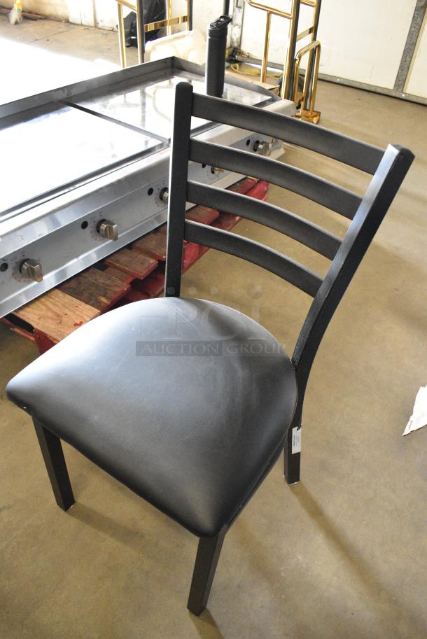 36 BRAND NEW SCRATCH AND DENT! Lancaster Table & Seating 164CMTLADFR Black Finish Ladder Back Chair with 2 1/2" Black Vinyl Padded Seat. 36 Times Your Bid! - Image 3 of 8
