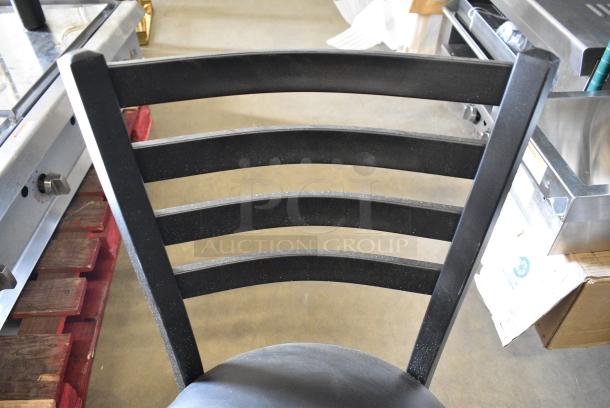 36 BRAND NEW SCRATCH AND DENT! Lancaster Table & Seating 164CMTLADFR Black Finish Ladder Back Chair with 2 1/2" Black Vinyl Padded Seat. 36 Times Your Bid! - Image 4 of 8