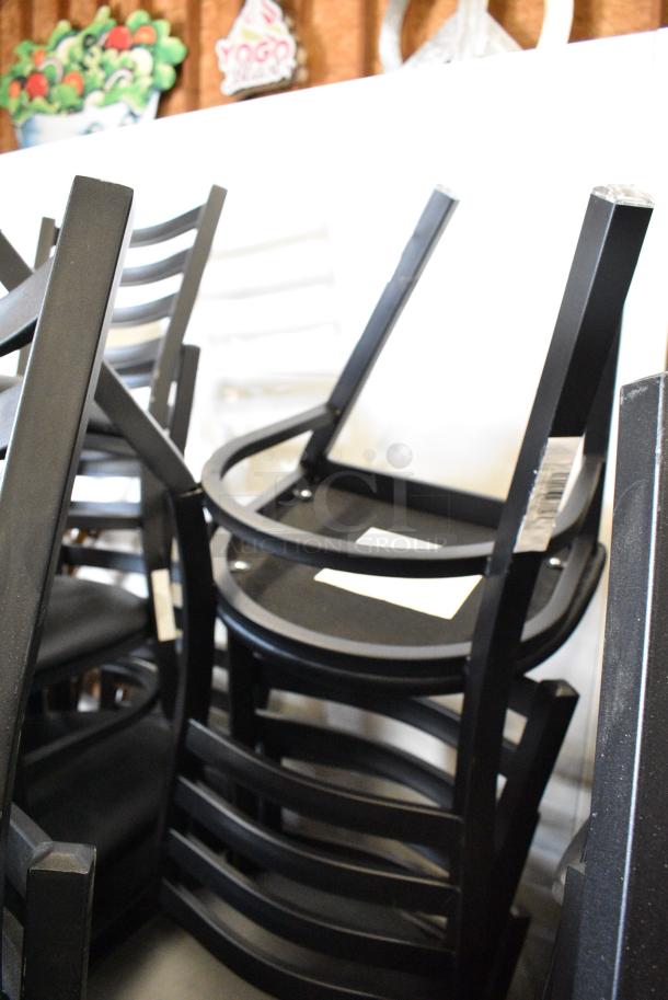 36 BRAND NEW SCRATCH AND DENT! Lancaster Table & Seating 164CMTLADFR Black Finish Ladder Back Chair with 2 1/2" Black Vinyl Padded Seat. 36 Times Your Bid! - Image 7 of 8