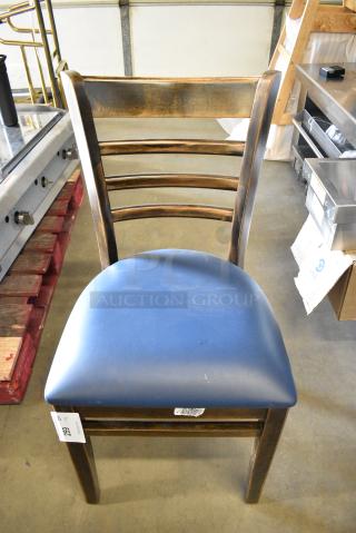 4 BRAND NEW SCRATCH AND DENT! Wooden Dining Height Chair w/ Blue Seat Cushion. 4 Times Your Bid!