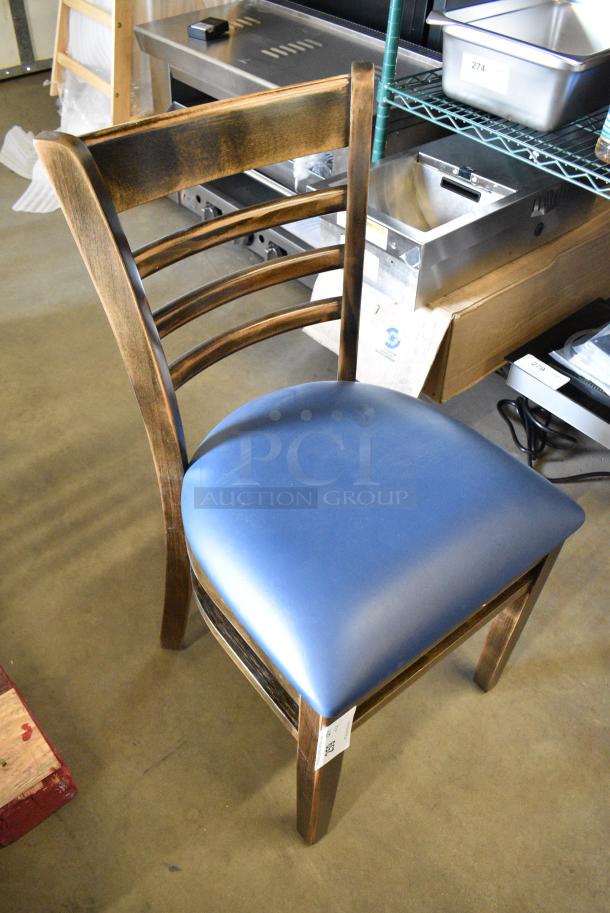 4 BRAND NEW SCRATCH AND DENT! Wooden Dining Height Chair w/ Blue Seat Cushion. 4 Times Your Bid! - Image 2 of 6