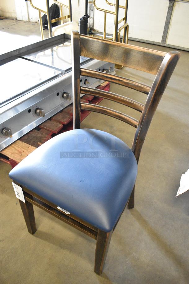 4 BRAND NEW SCRATCH AND DENT! Wooden Dining Height Chair w/ Blue Seat Cushion. 4 Times Your Bid! - Image 3 of 6