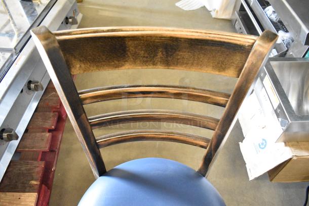 4 BRAND NEW SCRATCH AND DENT! Wooden Dining Height Chair w/ Blue Seat Cushion. 4 Times Your Bid! - Image 4 of 6
