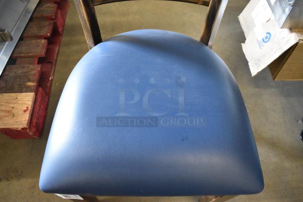 4 BRAND NEW SCRATCH AND DENT! Wooden Dining Height Chair w/ Blue Seat Cushion. 4 Times Your Bid! - Image 5 of 6