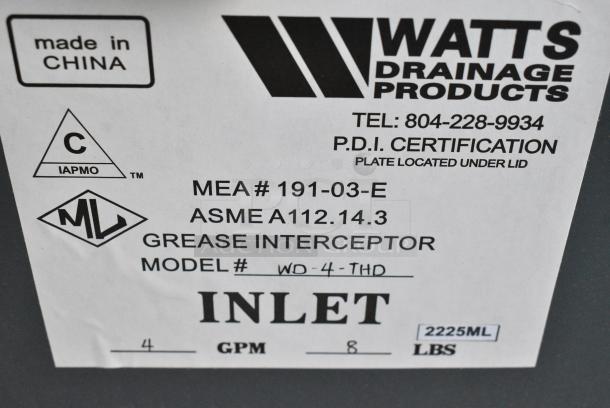 BRAND NEW SCRATCH AND DENT! Watts WD-4-THD 8 lb. Grease Trap with Threaded Connections - Image 5 of 5