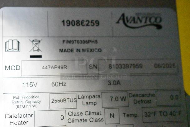 BRAND NEW SCRATCH AND DENT! 2025 Avantco 447AP49R Stainless Steel Commercial 2 Door Reach In Cooler on Commercial Casters. 115 Volts, 1 Phase. Tested and Working! - Image 12 of 13