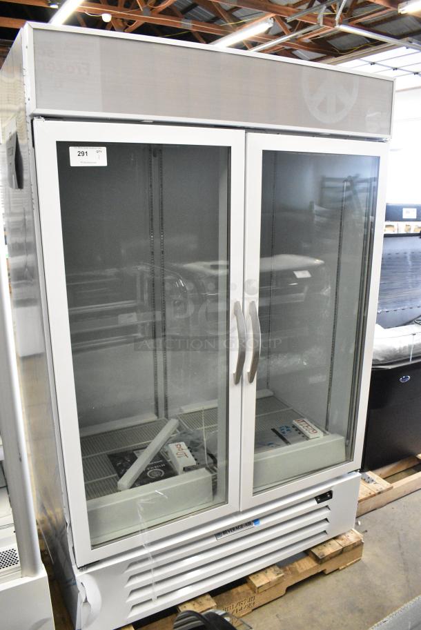 BRAND NEW SCRATCH AND DENT! Beverage Air MMR49HC-1-W MarketMax 52" White Refrigerated Glass Door Merchandiser with LED Lighting and Poly Coated Racks. 115 Volts, 1 Phase. Tested and Working! - Image 1 of 9