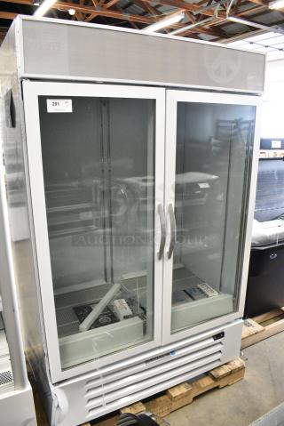 BRAND NEW SCRATCH AND DENT! Beverage Air MMR49HC-1-W MarketMax 52" White Refrigerated Glass Door Merchandiser with LED Lighting and Poly Coated Racks. 115 Volts, 1 Phase. Tested and Working!