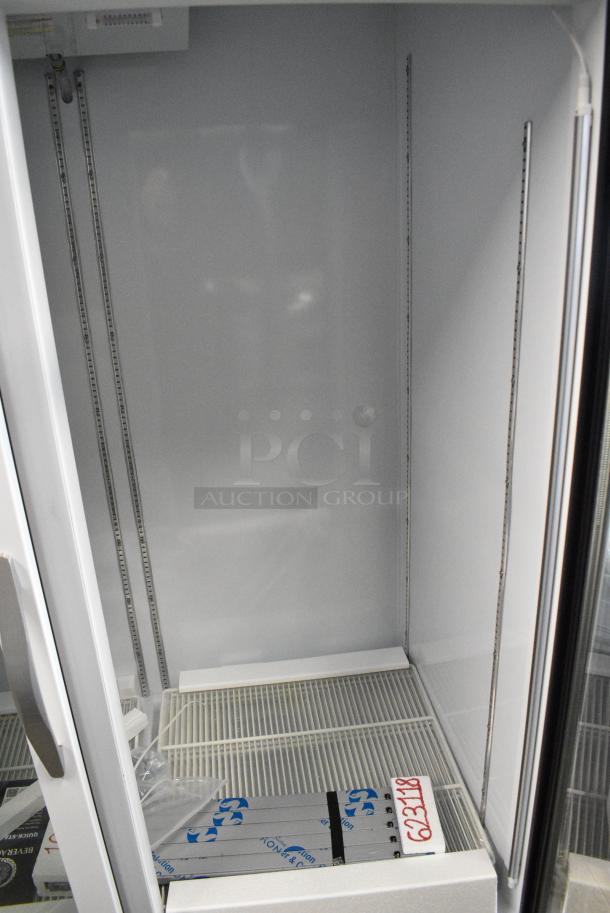 BRAND NEW SCRATCH AND DENT! Beverage Air MMR49HC-1-W MarketMax 52" White Refrigerated Glass Door Merchandiser with LED Lighting and Poly Coated Racks. 115 Volts, 1 Phase. Tested and Working! - Image 7 of 9