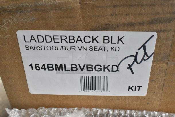 4 BRAND NEW SCRATCH AND DENT! Lancaster Table & Seating 164BMLBVBGKD Black Metal Bar Height Ladder Back Chair w/ Maroon Seat Cushion. 4 Times Your Bid! - Image 8 of 8