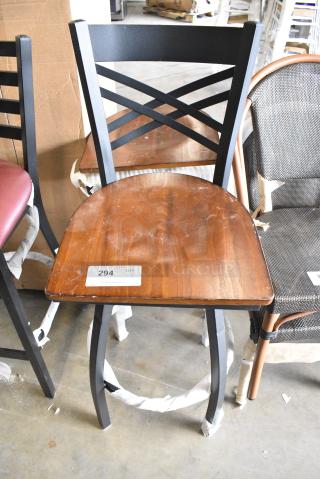 2 BRAND NEW SCRATCH AND DENT! Lancaster Table & Seating Black Metal Cross Back Bar Height Chair. 2 Times Your Bid!