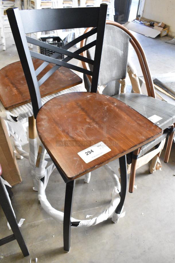 2 BRAND NEW SCRATCH AND DENT! Lancaster Table & Seating Black Metal Cross Back Bar Height Chair. 2 Times Your Bid! - Image 2 of 6