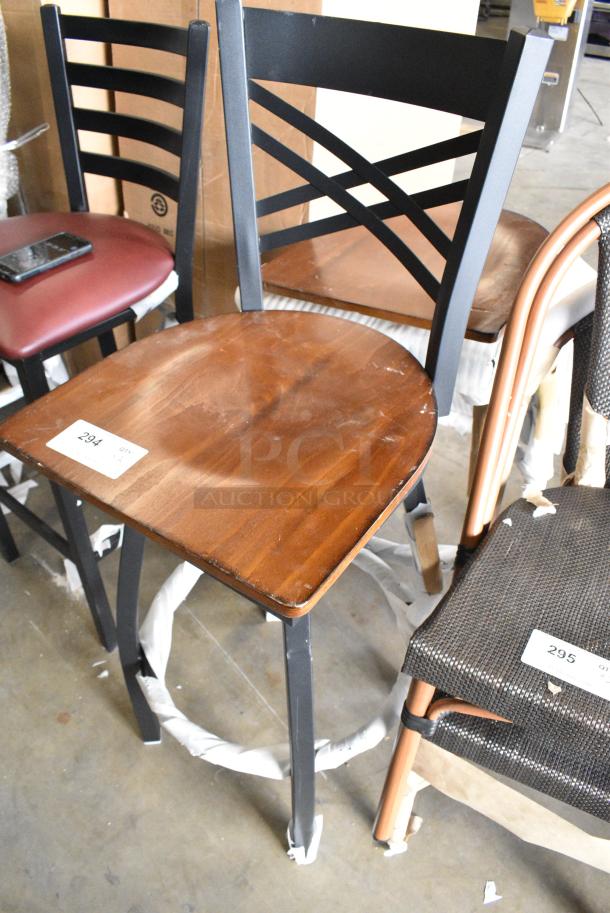 2 BRAND NEW SCRATCH AND DENT! Lancaster Table & Seating Black Metal Cross Back Bar Height Chair. 2 Times Your Bid! - Image 3 of 6