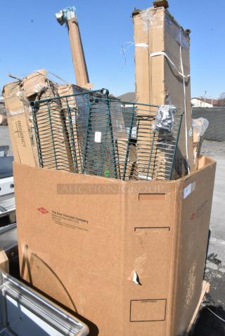 15 BRAND NEW SCRATCH AND DENT! 164TBTSWD22 TABLE BASE SPIDER & PLATE, 460EC1872 Regency 18" x 72" NSF Chrome Wire Shelf, 600TSS2436S Regency Spec Line 24" x 36" 14 Gauge Stainless Steel Commercial Work Table with Undershelf, 600T3060G Regency 30" x 60" 18-Gauge 304 Stainless Steel Commercial Work Table with Galvanized Legs and Undershelf, 600TSB3660S Regency 36" x 60" 16 Gauge Stainless Steel Commercial Work Table with 4" Backsplash and Undershelf, 600T2424G Regency 24" x 24" 18-Gauge 304 Stainless Steel Commercial Work Table with Galvanized Legs and Undershelf. 15 Times Your Bid! May Be Missing Pieces.
