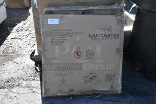 2 BRAND NEW SCRATCH AND DENT! Lancaster Table & Seating 427CAU3232SG Outdoor Table with Umbrella Hole. 2 Times Your Bid! May Be Missing Pieces.