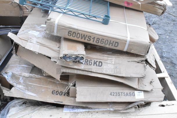 10 BRAND NEW SCRATCH AND DENT! Items Including 697MBH60RD Lavex 60" Threaded Metal Broom / Squeegee Handle, Carnival King 382FB28 Floss Bubble for Carnival King CCM28 Cotton Candy Machine, 600WS1860HD Regency 16 Gauge Stainless Steel 18" Wide Heavy Duty Wall Shelf, 600ALR6KD Regency Mobile Aluminum Lug Rack - 6 Lug Capacity - Unassembled, ServIt 423ST5ASG Angled Sneeze Guard for 5-Pan Steam Tables, 600TSB3072S Regency 30" x 72" 16-Gauge Stainless Steel Commercial Work Table with 4" Backsplash and Undershelf. 10 Times Your Bid! May Be Missing Pieces. - Image 10 of 10