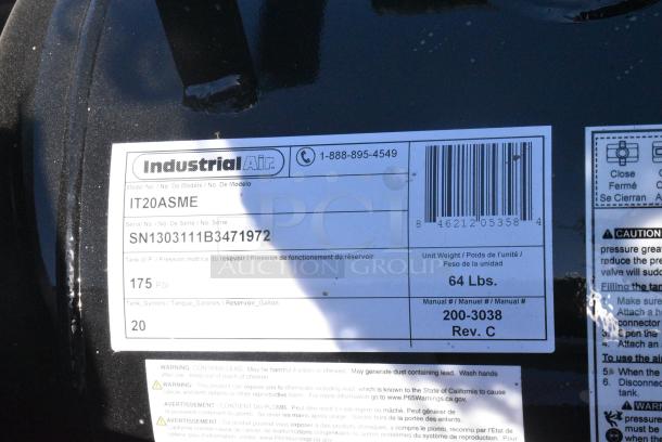 BRAND NEW SCRATCH AND DENT! Industrial Air AirHoss 20 Gallon Portable Vertical / Horizontal Auxiliary Air Tank IT20ASME - Image 7 of 7