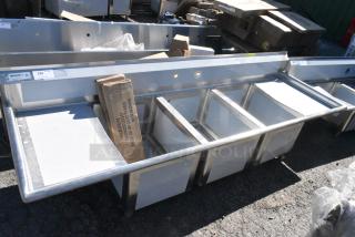 BRAND NEW SCRATCH AND DENT! Regency 600S31824218 Stainless Steel 3 Bay Sink w/ Dual Side Drain Boards.
