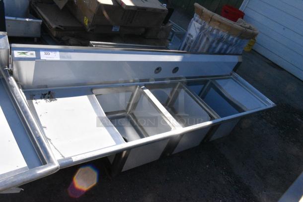 BRAND NEW SCRATCH AND DENT! Regency 600S31620218 Stainless Steel 3 Bay Sink w/ Dual Side Drain Boards. No Legs. - Image 1 of 8