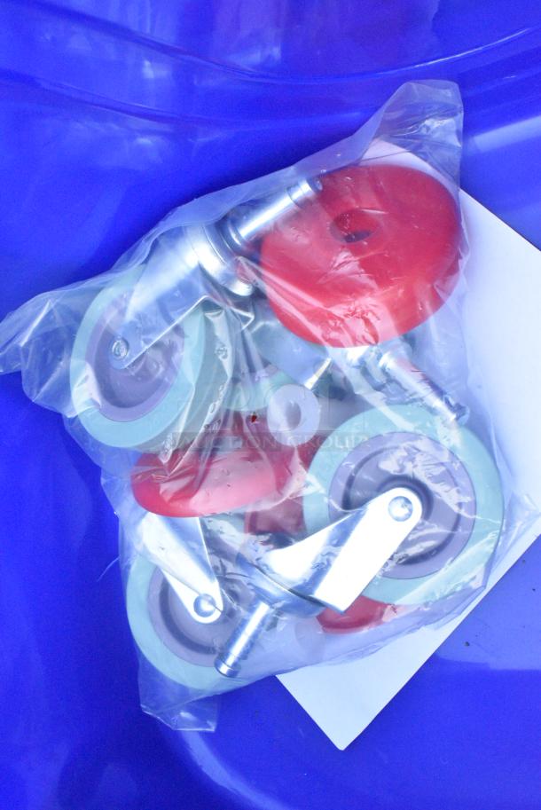 BRAND NEW SCRATCH AND DENT! Lavex Blue Poly Mop Bucket w/ Wringing Attachment and Commercial Casters. - Image 3 of 7