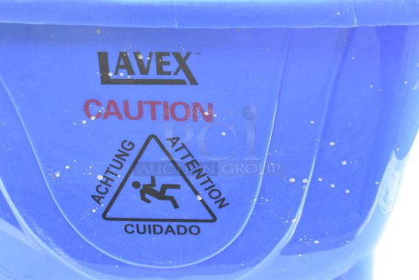 BRAND NEW SCRATCH AND DENT! Lavex Blue Poly Mop Bucket w/ Wringing Attachment and Commercial Casters. - Image 7 of 7