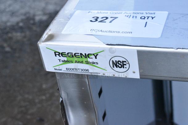 BRAND NEW SCRATCH AND DENT! Regency 600EBT3096 30" x 96" 16 Gauge Type 304 Stainless Steel Enclosed Base Table with Open Front and Adjustable Midshelf - Image 4 of 4
