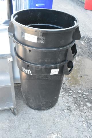 3 Lavex 475TCRND32BK 32 Gallon Black Round Commercial Trash Can. 3 Times Your Bid!