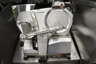 Metal Commercial Countertop Meat Slicer w/ Blade Sharpener. 115 Volts, 1 Phase. Tested and Working!