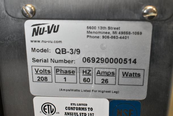 Nu Vu QB-3/9 Stainless Steel Commercial Electric Powered Oven Proofer on Commercial Casters. 208 Volts, 1 Phase. - Image 8 of 9