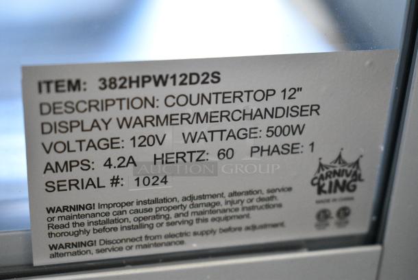BRAND NEW SCRATCH AND DENT! 2024 Carnival King 382HPW12D2S 12" Full Service Warmer / Merchandiser. Door Does Not Shut Completely. 120 Volts, 1 Phase. Tested and Working! - Image 10 of 10