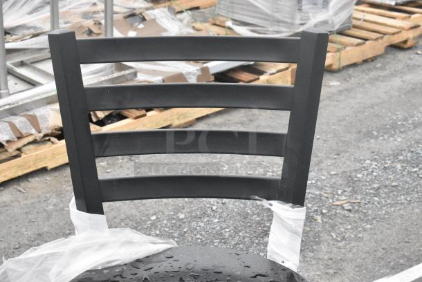 2 BRAND NEW SCRATCH AND DENT! Lancaster Table & Seating 164BMTLADFR Black Metal Bar Height Ladder Back Chair w/ Seat. 2 Times Your Bid! - Image 3 of 5