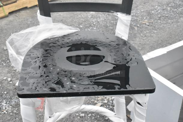 2 BRAND NEW SCRATCH AND DENT! Lancaster Table & Seating 164BMTLADFR Black Metal Bar Height Ladder Back Chair w/ Seat. 2 Times Your Bid! - Image 4 of 5
